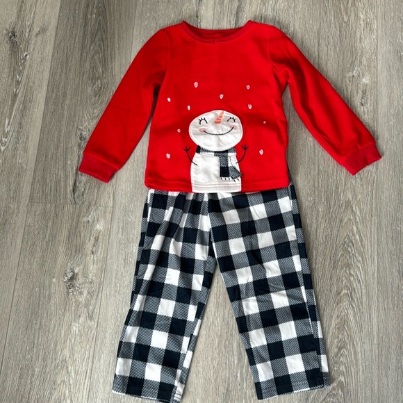 Carter's 2-Piece Girls Snowman Red Shirt w/Black & White Fleece Pajama Set Sz 4T - Picture 2 of 10
